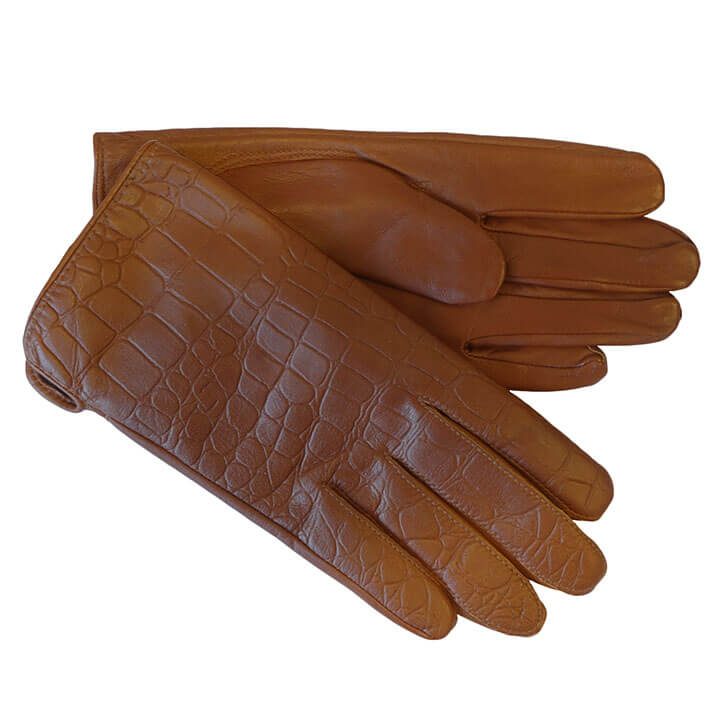 Dames Handschoenen met Crocoprint Rust 8.5