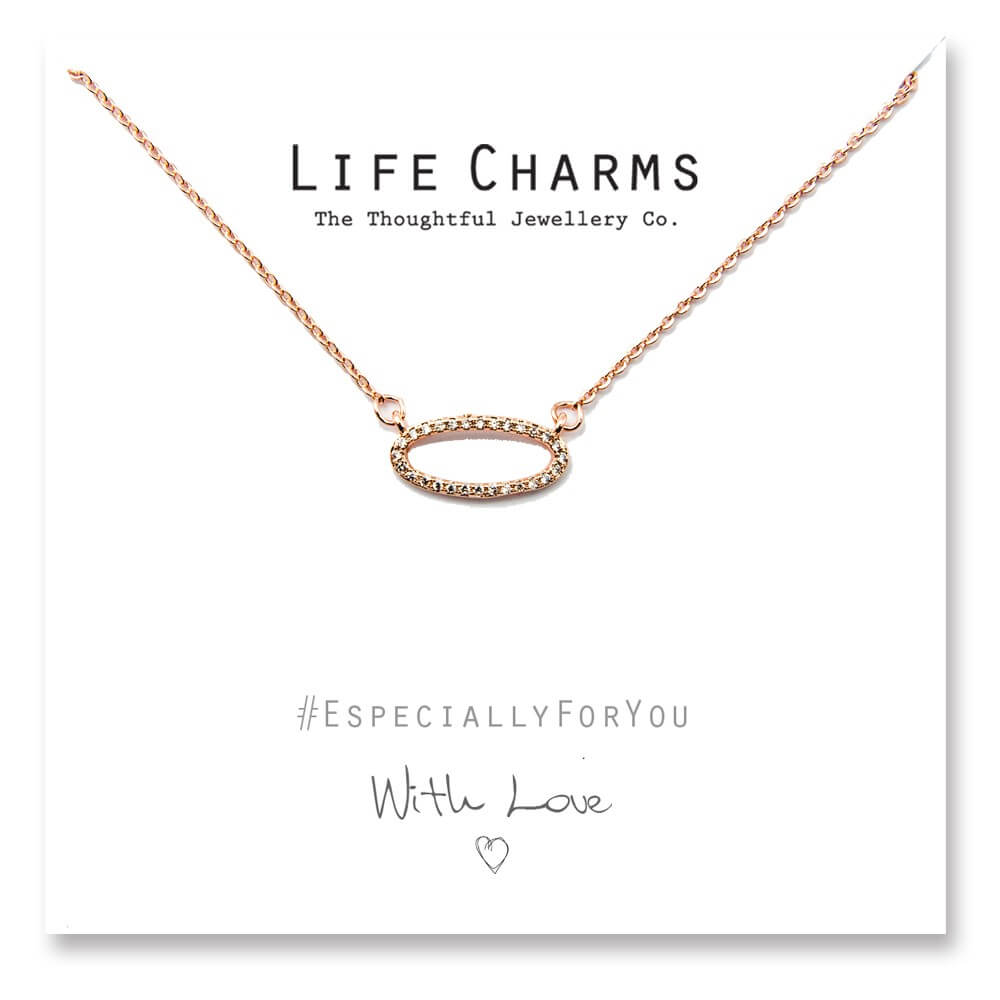 Life Charms Ketting met Giftbox Rose Gold CZ Oval