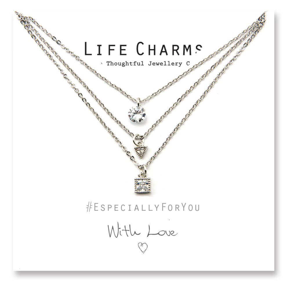 Life Charms Ketting met Giftbox Silver 3 Layer Crystal Cascade