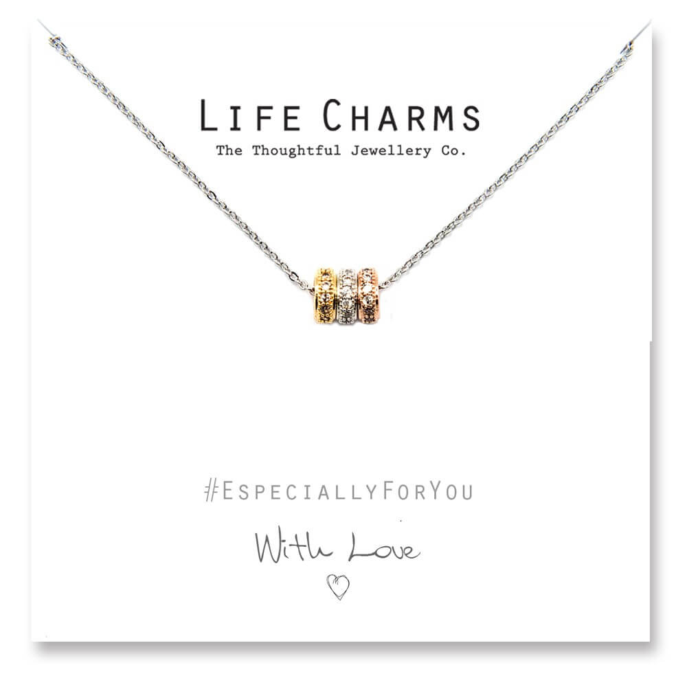 Life Charms Ketting met Giftbox 3 Colour Gold Pave Rings