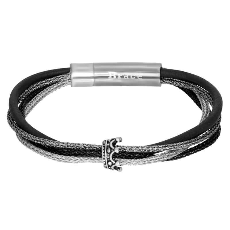 iXXXi Brace Armband met Kroontje Zilver Zwart | 19 cm