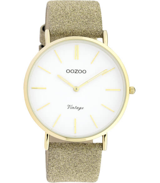 OOZOO Timepieces Horloge Vintage Glitter Goud/Wit | C20148