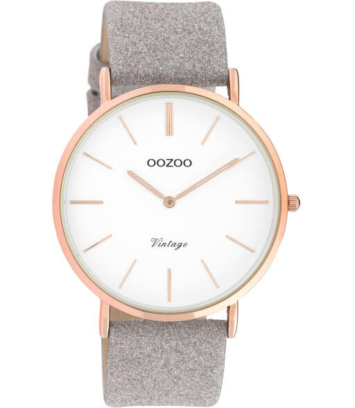 OOZOO Timepieces Horloge Vintage Glitter Taupe/Wit | C20151