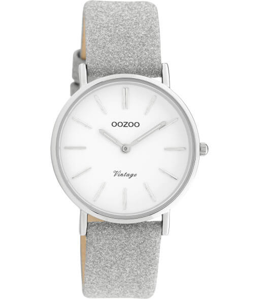 OOZOO Timepieces Horloge Vintage Glitter Zilver Wit | C20155
