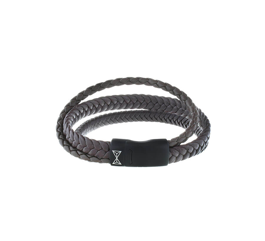 AZE Jewels Armband Iron Three String Brown on Black | Maat L
