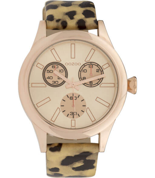OOZOO Timepieces Horloge Goud Zwart Leopard Rose | C9796