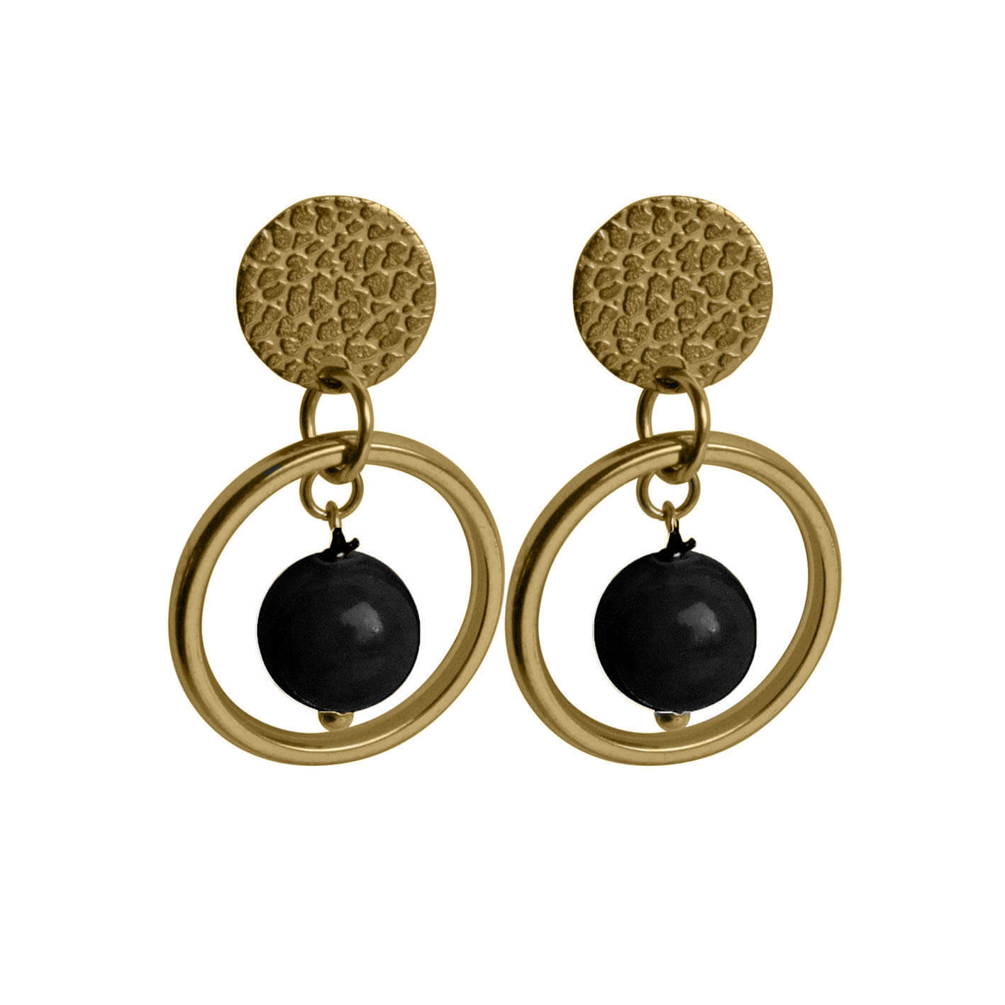 Harmonisch Madison Merchandiser Flow Jewels Hang Oorbellen Arya Zwart Steentje Goud | Shop Online