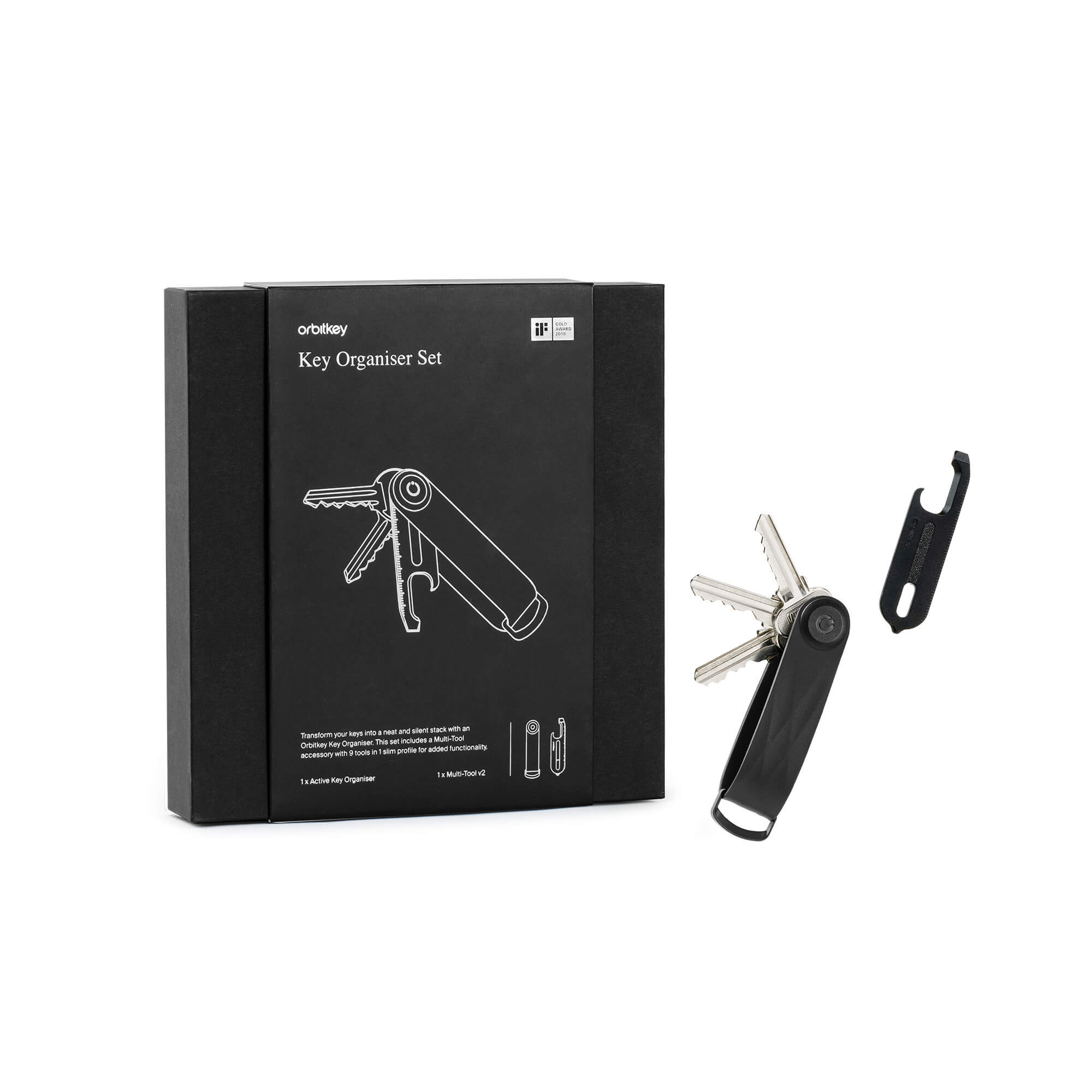 Orbitkey 2.0 Actice Key Holder Black Inclusief Multi Tool Black Gift Set