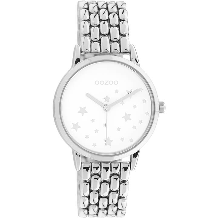 OOZOO Timpieces - Zilveren horloge met zilveren roestvrijstalen armband - C11025