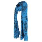 Sarlini Langwerpige Sjaal Leaves Kobalt Blauw