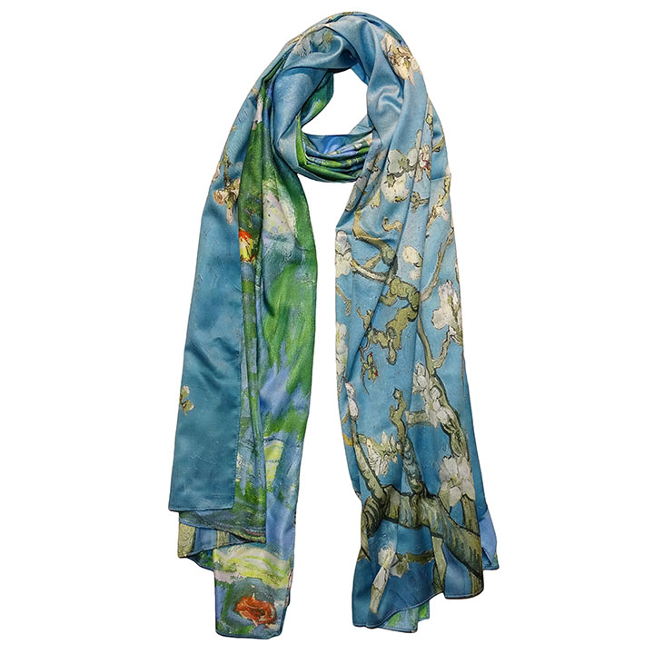 Boodz Dubbelzijdige Langwerpige Sjaal Amandelbloesem Waterlelies | Van Gogh Monet | Schilderij