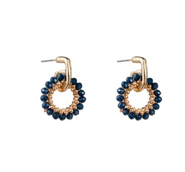 Day Eve Oorbellen Small Beads Blue Circle Goud