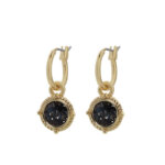 Biba Hang Oorbellen Goud met Swarovski Steentje Black Patina