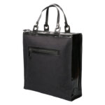 Leather Design Canvas Boodschappentas met Nappa Leer Zwart