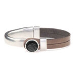 Qoss Taupe Armband Gwen Zwarte Bol - Maat M