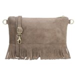 Charm London Suède Schoudertasje met Franjes Elisa Taupe