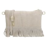 Charm London Suède Schoudertasje met Franjes Elisa Zand