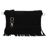 Charm London Suède Schoudertasje met Franjes Elisa Zwart