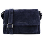 Hide & Stitches Suède Schoudertas met Overslag Brazos Navy