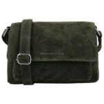 Hide & Stitches Suède Schoudertas met Overslag Brazos Olijf
