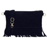 Charm London Suède Schoudertasje met Franjes Elisa Blauw