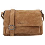 Hide & Stitches Suède Schoudertas met Overslag Brazos Camel