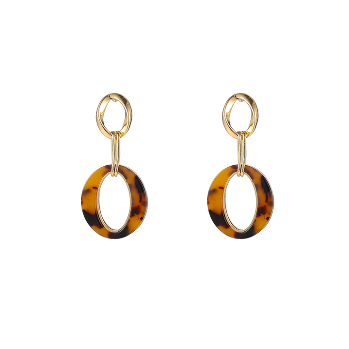 Day&Eve Oorbellen Long Round Dangle Leopard | Goud