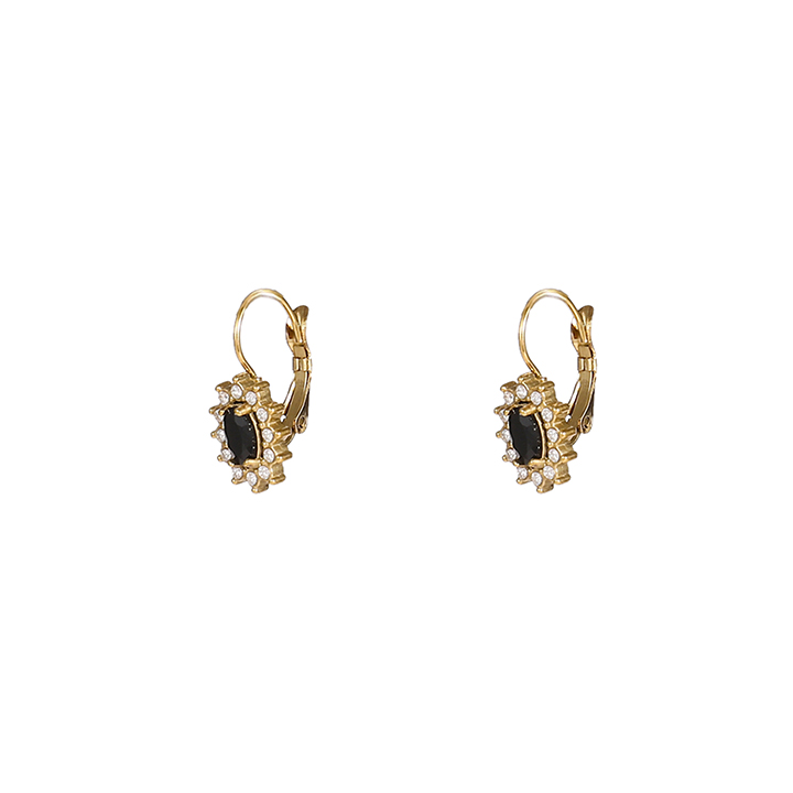 Day&Eve Oorbellen met Klaphaak French Hook Oval Black | Goud