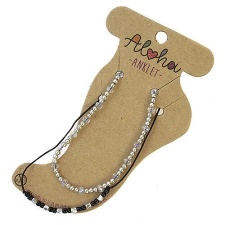 Aloha Set van 2 Enkelbandjes Zwart / Zilver