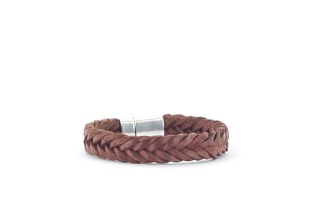Qoss Heren Armband Gevlochten Leer Tom Bruin - Maat M