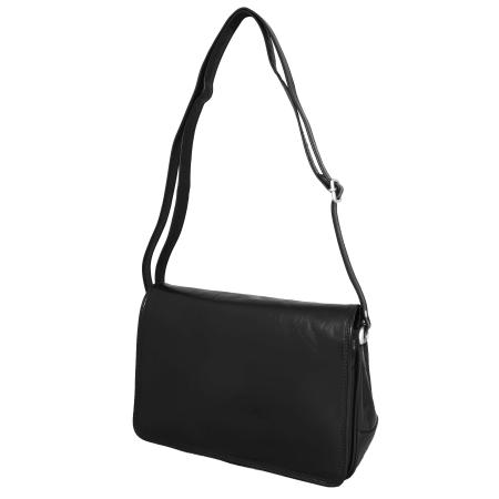 Leather Design Schoudertas met Overslag Zwart
