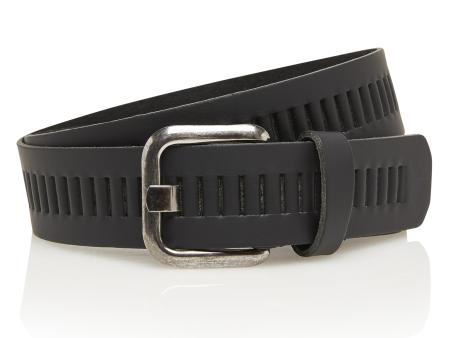 Timbelt Leren Gleufjes Riem 4 cm Zwart
