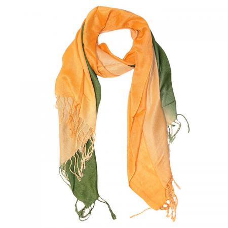 Langwerpige Sjaal met Franjes Oranje/Groen