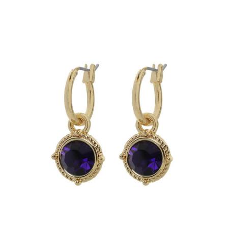 Biba Hang Oorbellen Goud met Swarovski Steentje Purple Velvet