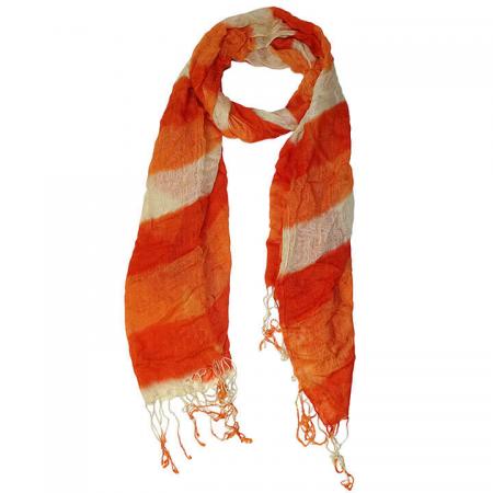 Langwerpige Sjaal met Franjes Oranje/Wit