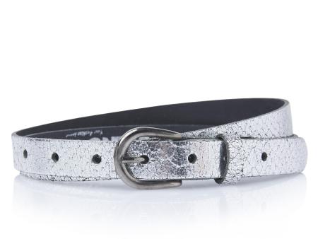 Take It Leren Riem 2 cm Metallic Croco Zilver