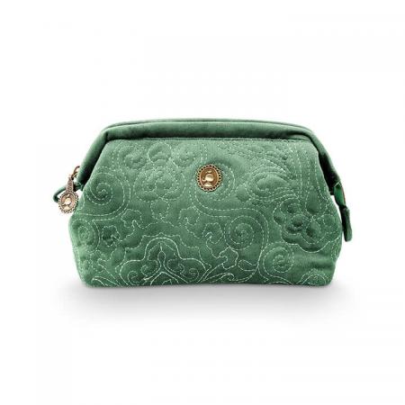 Pip Studio Toilettas Cosmetic Purse Small Velvet Quilted Green