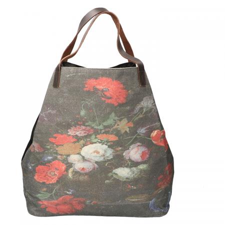 Leather Design Canvas Tote Bag Shopper | Stilleven met Bloemen