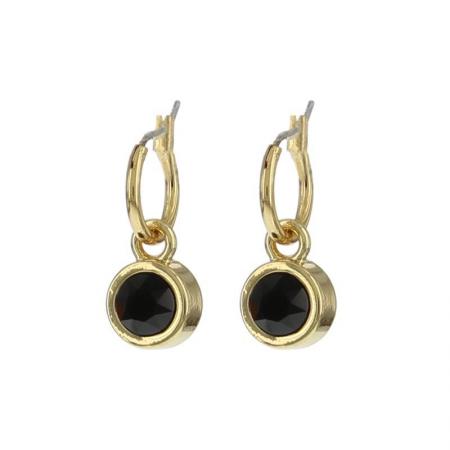 Biba Hang Oorbellen met Swarovski Steentje Jet Goud