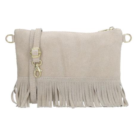 Charm London Suède Schoudertasje met Franjes Elisa Zand