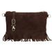 Charm London Suède Schoudertasje met Franjes Elisa Donkerbruin