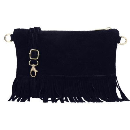 Charm London Suède Schoudertasje met Franjes Elisa Blauw