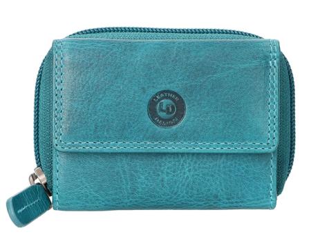 Leather Design Mini Wallet Portemonnee RFID Petrol