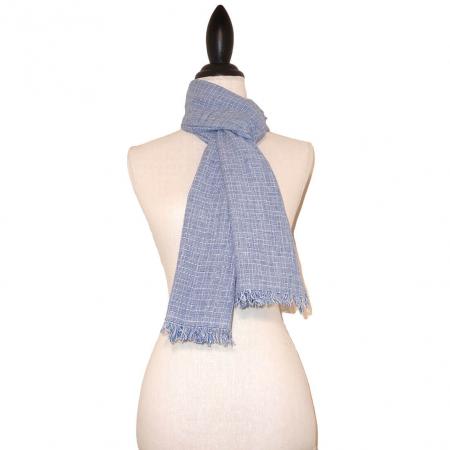 Langwerpige Blauwe Katoenen Sjaal met Ruitmotief-0