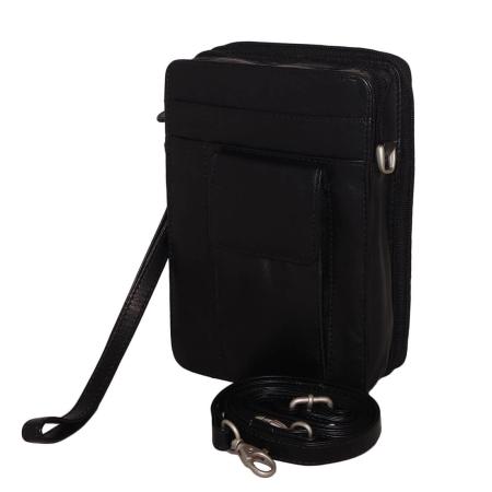 Leather Design Reportertas met Polsband Unisex Zwart