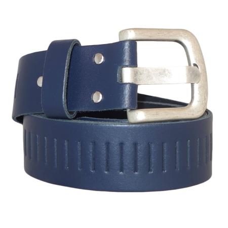 Leren Gleufjes Riem Breed Blauw